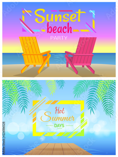 Sunset on Beach Party, Hot Summer Days, Two Chaise