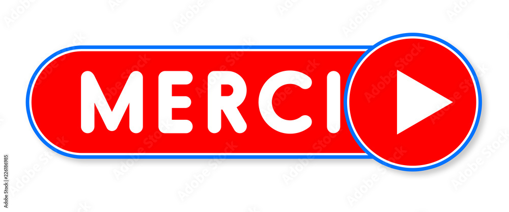 Merci - white text written on a red banner on white background Merci - white text written on a red banner on white background