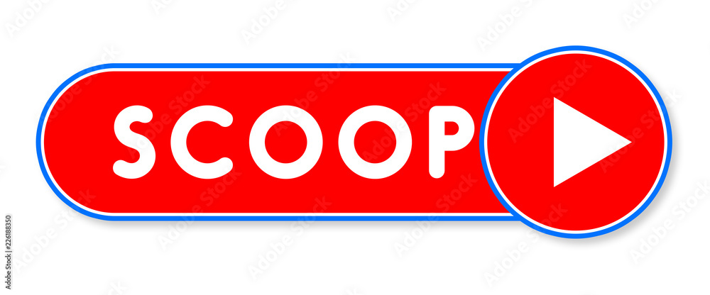 Scoop - white text written on a red banner on white background Scoop - white text written on a red banner on white background