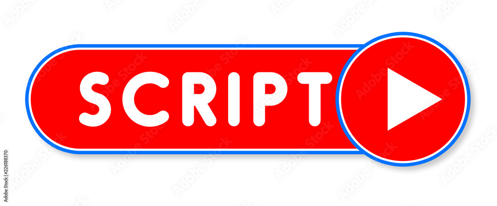 Script - white text written on a red banner on white background Script - white text written on a red banner on white background