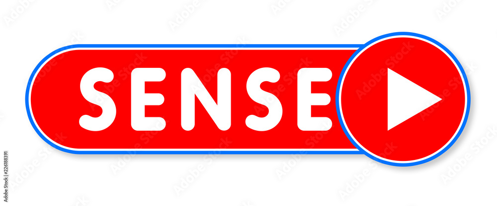 Sense - white text written on a red banner on white background Sense - white text written on a red banner on white background