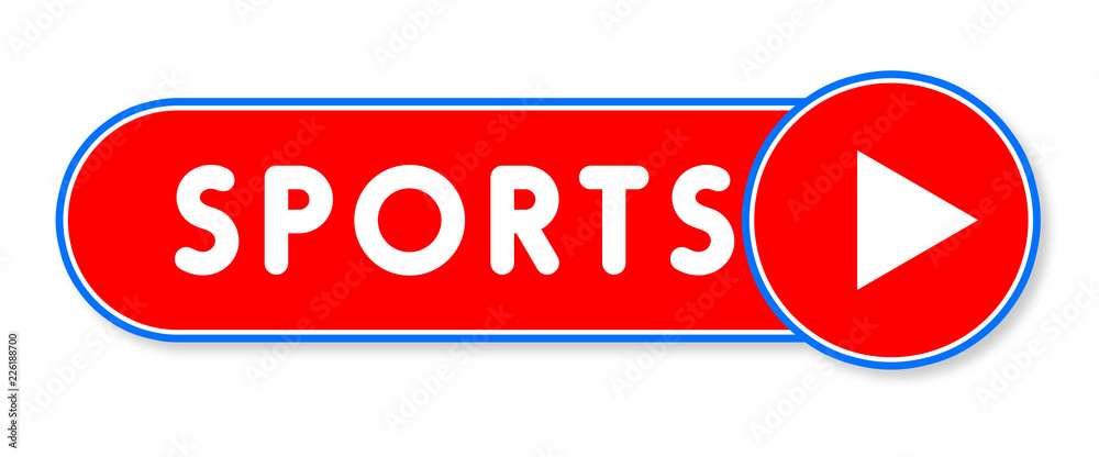 Sports - white text written on a red banner on white background Sports - white text written on a red banner on white background