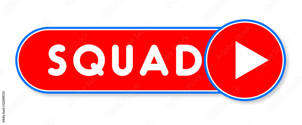Squad - white text written on a red banner on white background Squad - white text written on a red banner on white background