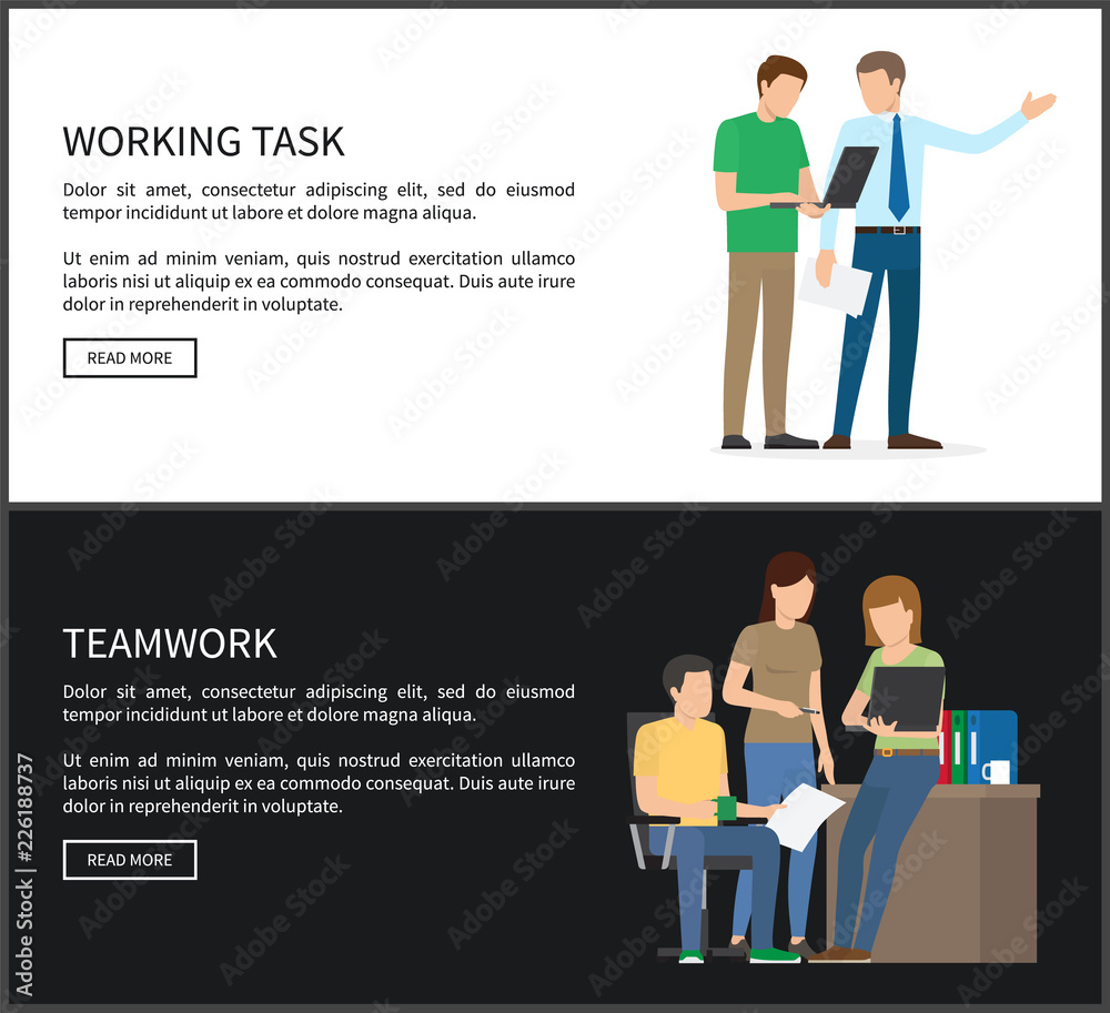 Working Task and Teamwork Set Vector Illustration Working Task and Teamwork Set Vector Illustration