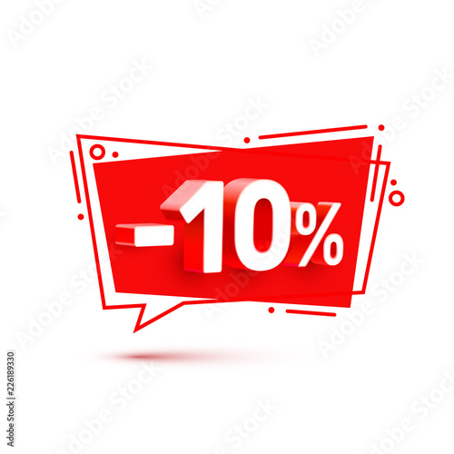 Banner 10 off with share discount percentage, color set. Vector illustration
