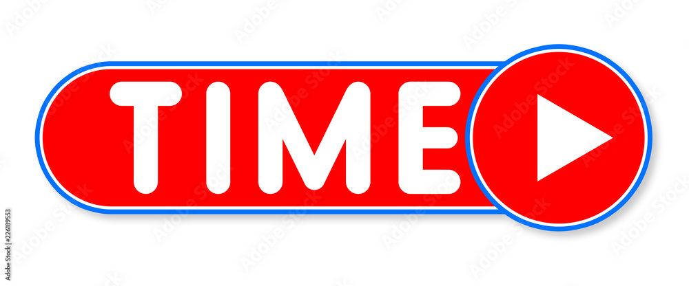 Time - white text written on a red banner on white background Time - white text written on a red banner on white background