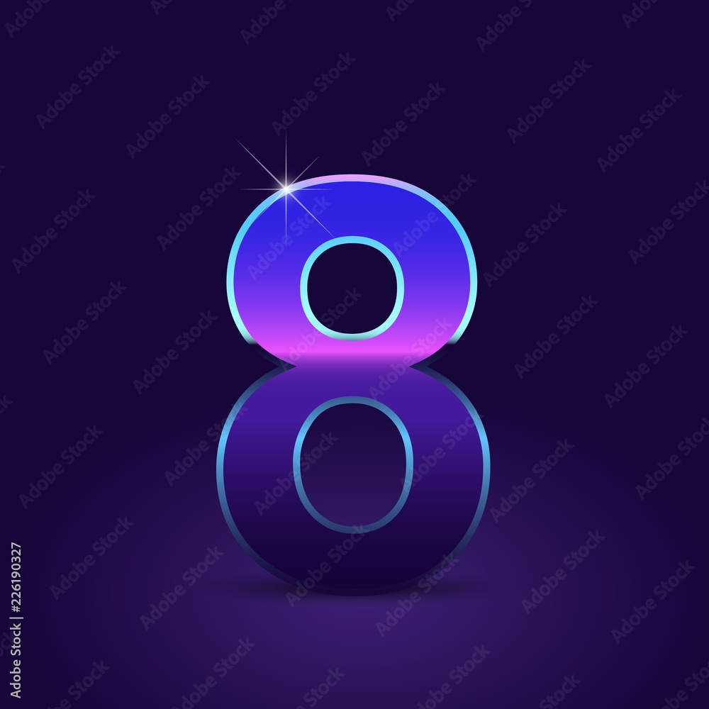 80's retro number 8 vector font isolated on dark violet background 80's retro number 8 vector font isolated on dark violet background