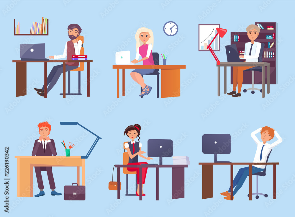 Tired People Dreaming at Work Vector Illustration Tired People Dreaming at Work Vector Illustration