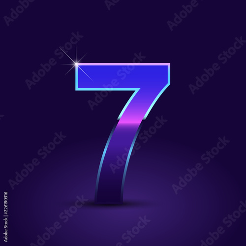 80's retro number 7 vector font isolated on dark violet background