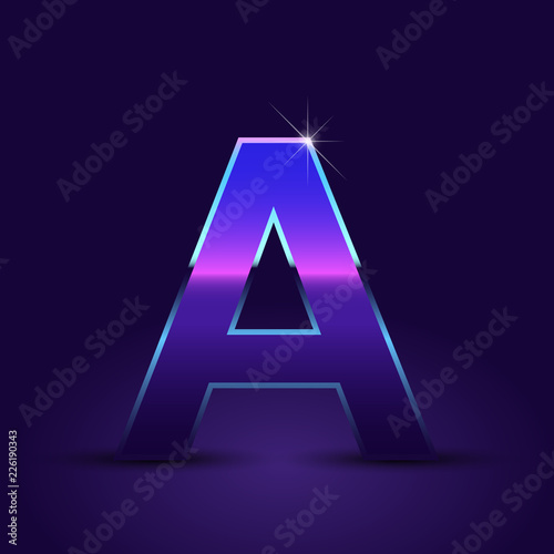 80's retro letter A uppercase vector font isolated on dark violet background