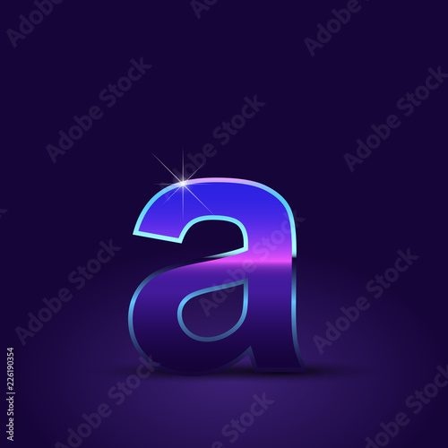 80's retro letter A lowercase vector font isolated on dark violet background