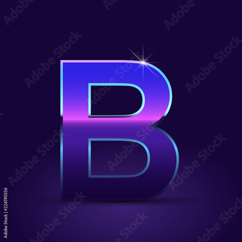 80's retro letter B uppercase vector font isolated on dark violet background