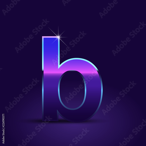 80's retro letter B lowercase vector font isolated on dark violet background