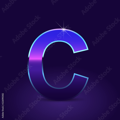 80's retro letter C uppercase vector font isolated on dark violet background