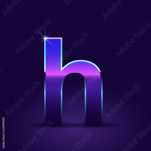 80's retro letter H lowercase vector font isolated on dark violet background
