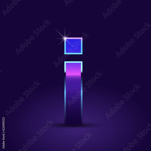 80's retro letter I lowercase vector font isolated on dark violet background