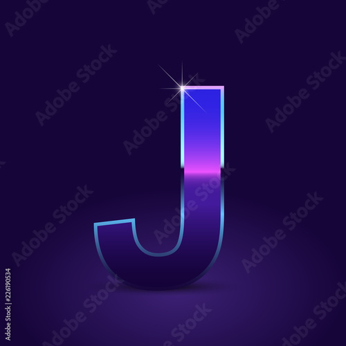 80's retro letter J uppercase vector font isolated on dark violet background