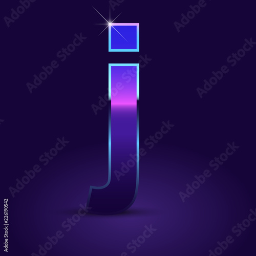 80's retro letter J lowercase vector font isolated on dark violet background