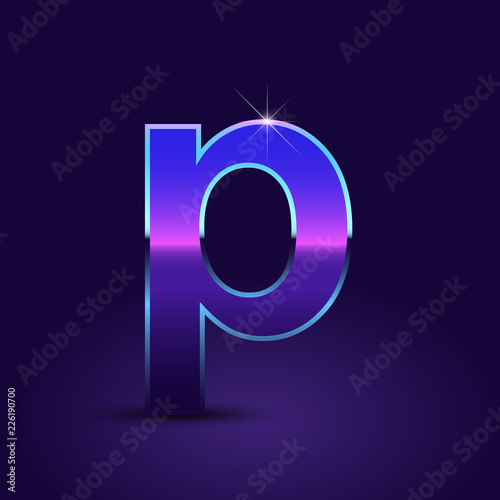 80's retro letter P lowercase vector font isolated on dark violet background