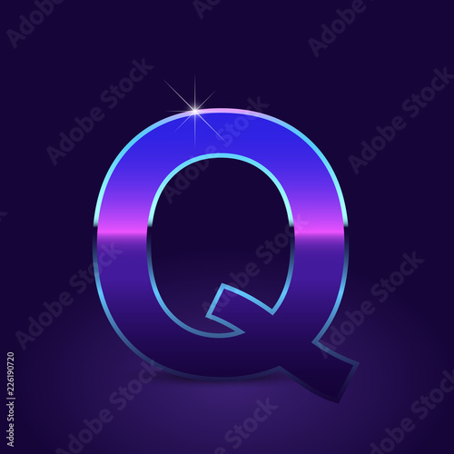 80's retro letter Q uppercase vector font isolated on dark violet background