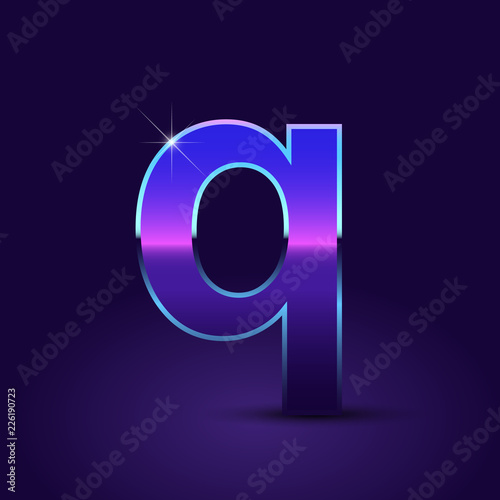 80's retro letter Q lowercase vector font isolated on dark violet background