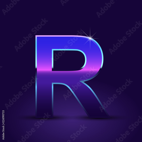80's retro letter R uppercase vector font isolated on dark violet background