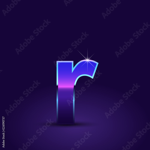 80's retro letter R lowercase vector font isolated on dark violet background
