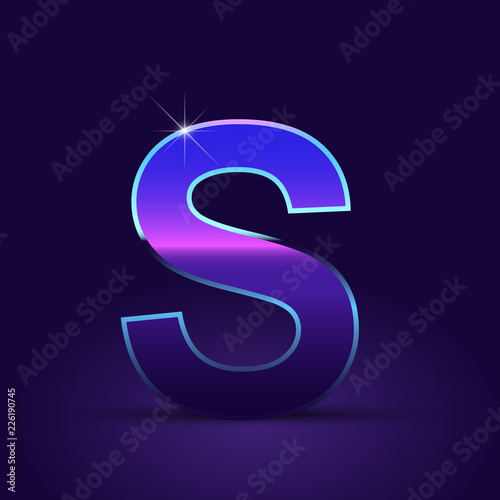 80's retro letter S uppercase vector font isolated on dark violet background