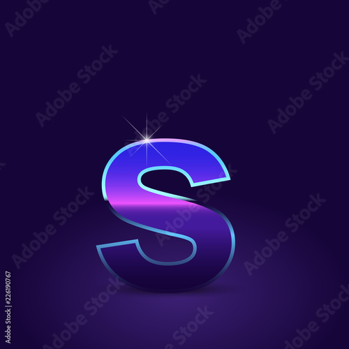 80's retro letter S lowercase vector font isolated on dark violet background