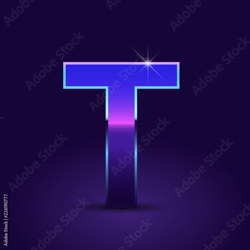 80's retro letter T uppercase vector font isolated on dark violet background