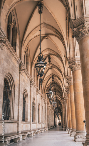 Photography Gothic church archs with long hall way