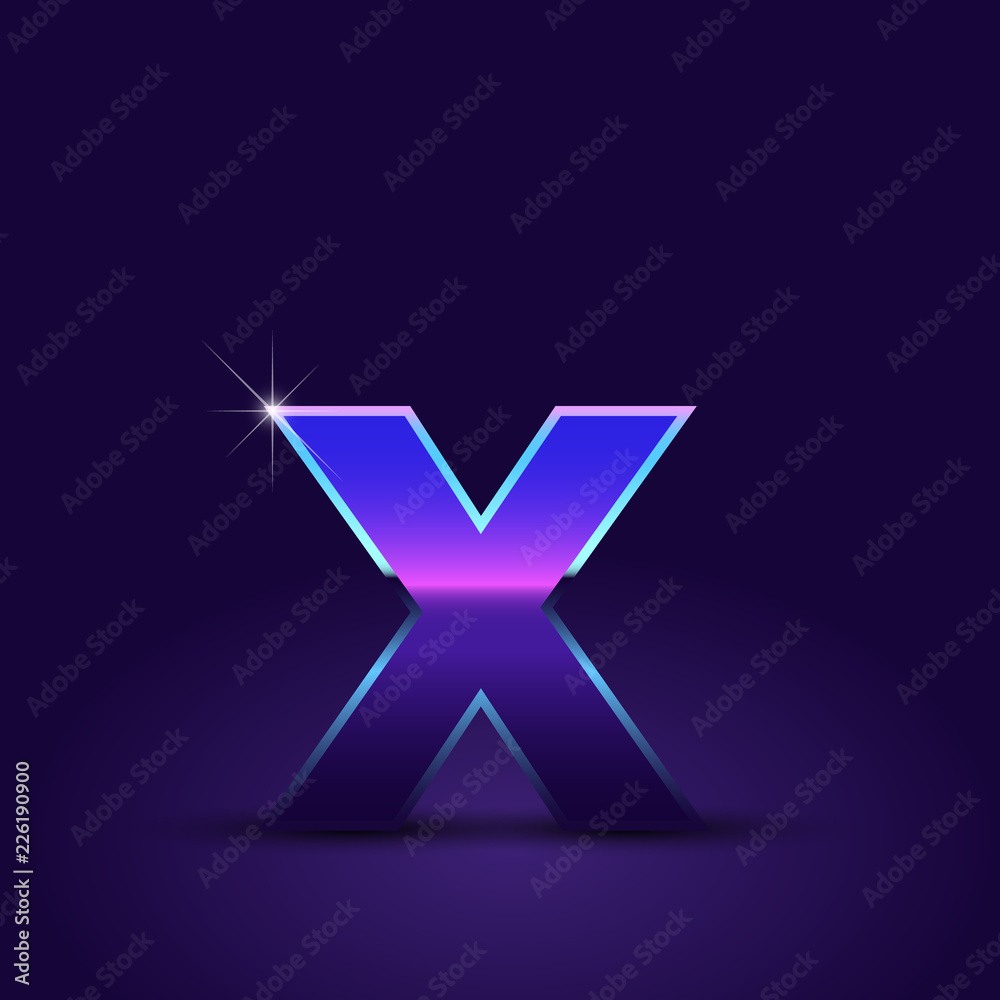 80's retro letter X lowercase vector font isolated on dark violet background 80's retro letter X lowercase vector font isolated on dark violet background