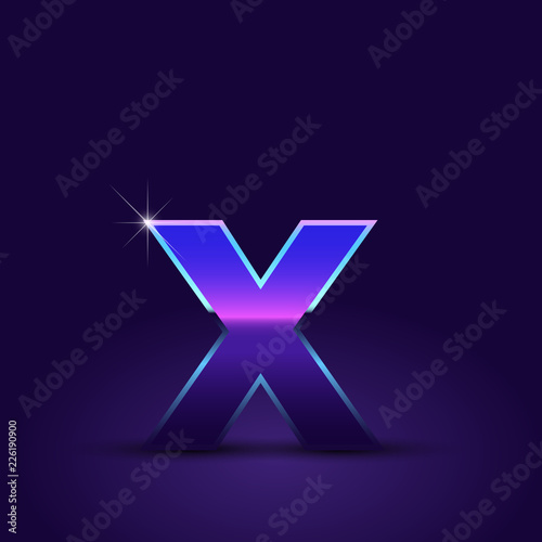 80's retro letter X lowercase vector font isolated on dark violet background