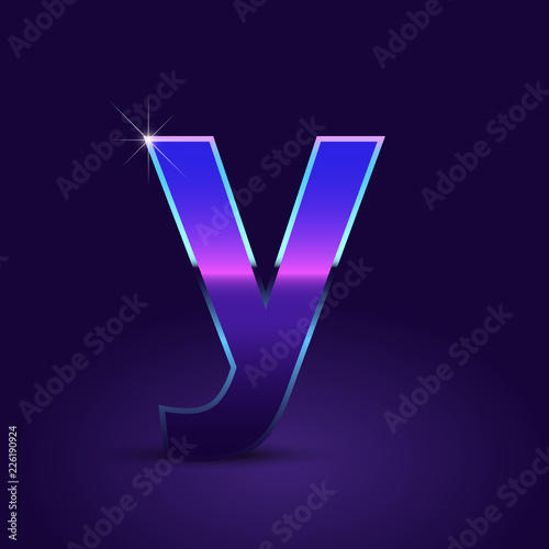 80's retro letter Y lowercase vector font isolated on dark violet background