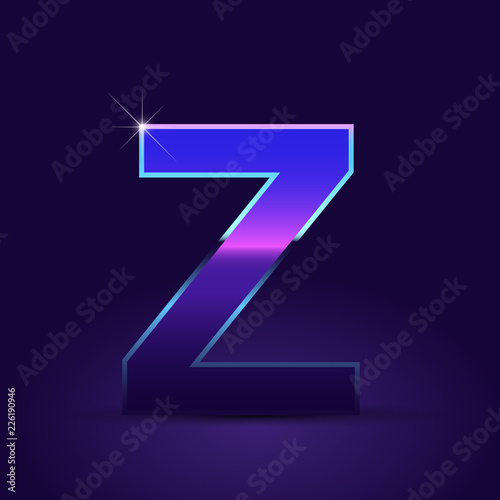 80's retro letter Z uppercase vector font isolated on dark violet background