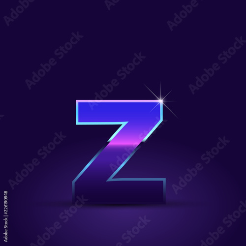 80's retro letter Z lowercase vector font isolated on dark violet background