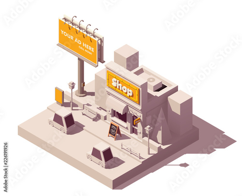 Vector isometric billboard and shop