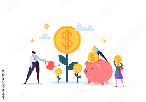 Investment Financial Concept. Business People Increasing Capital and Profits. Wealth and Savings with Characters. Earnings Money. Vector illustration