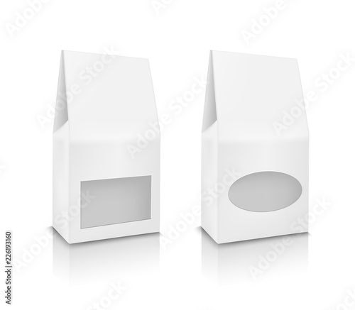 White plastic or paper packaging. Sachet for tea, coffee, sweets, cookies and gift