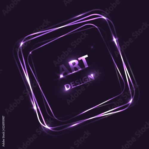 Vector design of neon squares. Shining banner on a dark background.