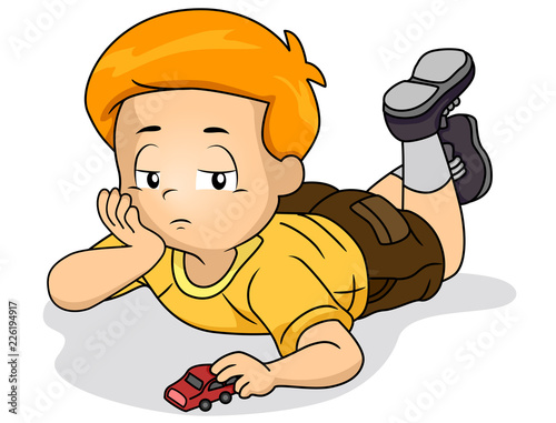 Kid Boy Bored Play Toy Illustration