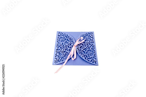 Handcrafted gift card cut out of multicolor designer paper