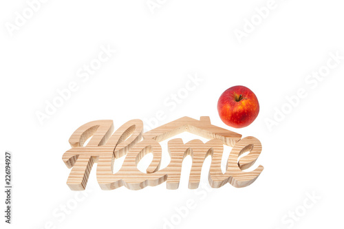 Home sweet home, wood text isolated on white background with copy space