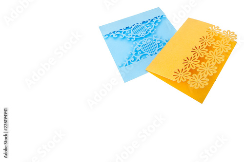 Handcrafted gift card cut out of multicolor designer paper