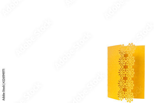 Handcrafted gift card cut out of multicolor designer paper