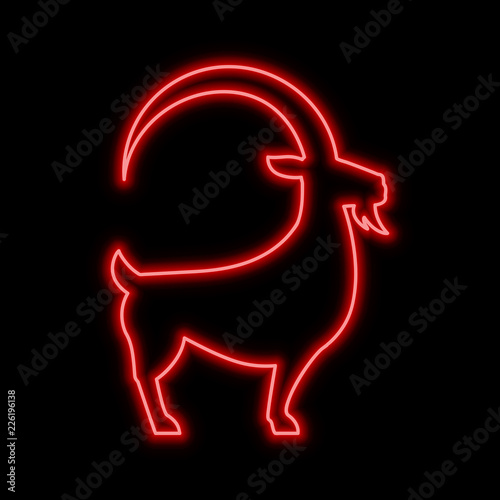 Goat neon sign. Bright glowing symbol on a black background.