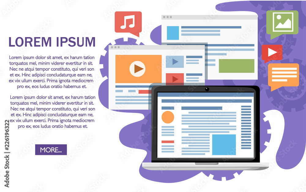 Website development concept. Flat design style. Vector illustration on white background with gears. Website page and mobile app design Website development concept. Flat design style. Vector illustration on white background with gears. Website page and mobile app design