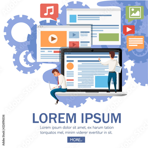 Website development concept. Flat design style. Vector illustration on white background with gears. Website page and mobile app design