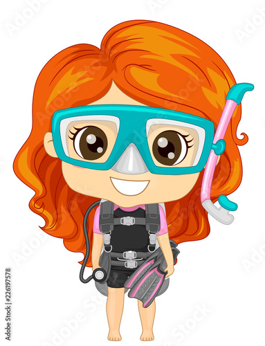 Kid Girl Scuba Dive Illustr...