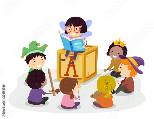 Stickman Kids Costume Story Telling Illustration